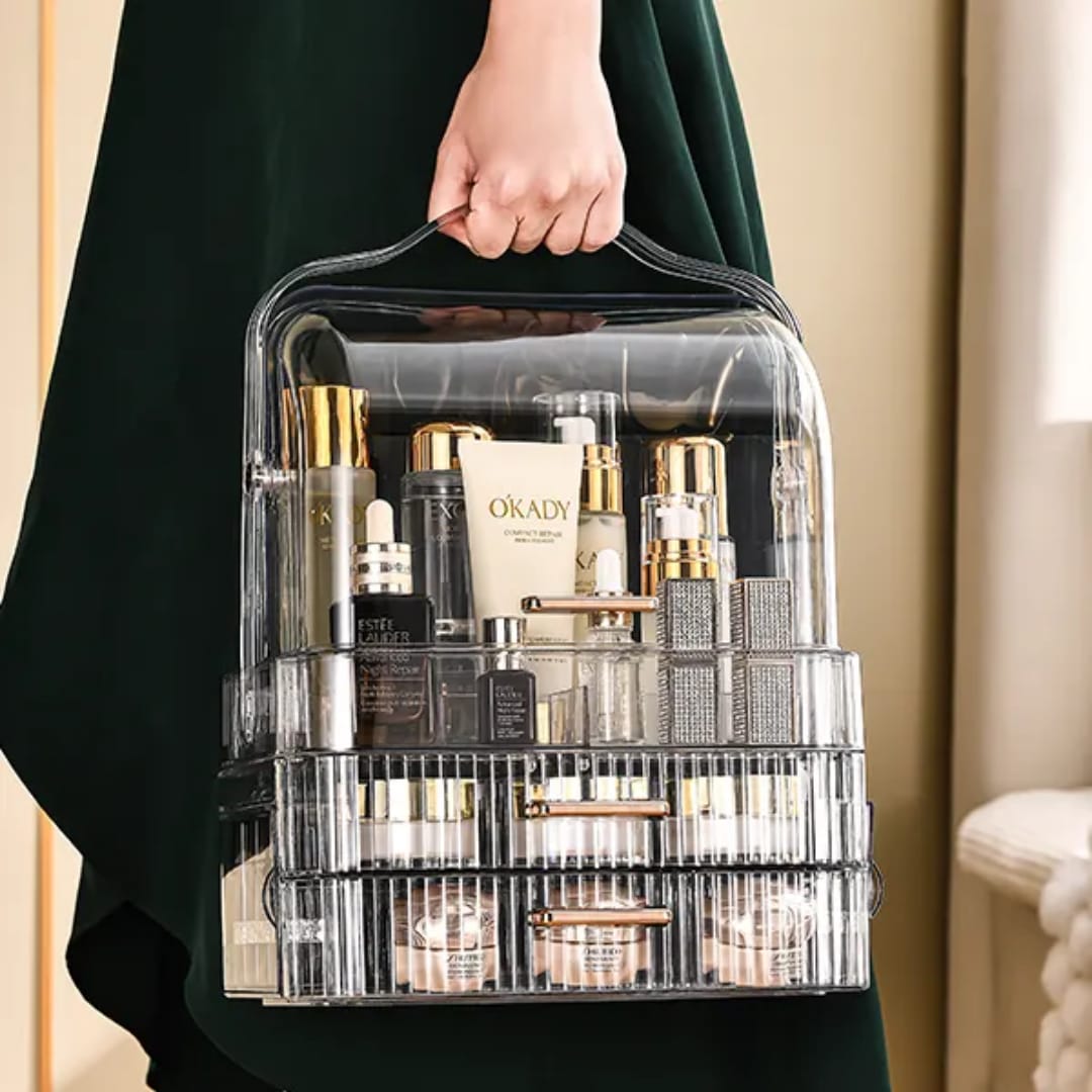 Luxury Acrylic Cosmetic Organizer - Dustproof Makeup Storage Box with Drawers & Jewelry Display Case