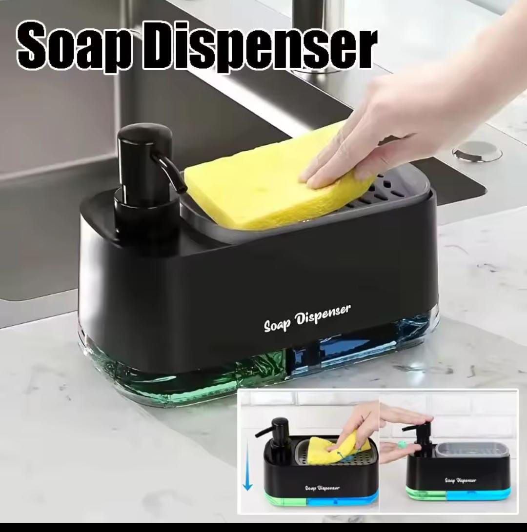 2-in-1 Kitchen Soap Dispenser & Sponge Holder - Manual Press Liquid Soap Pump with Caddy Organizer
