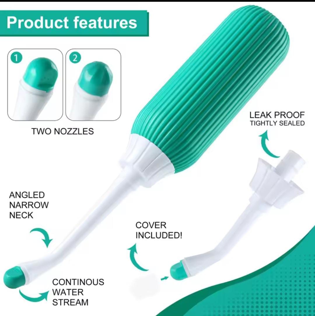 500ml Portable Bidet for Personal Hygiene Care - Travel Handheld Peri Bottle with Two Nozzles & Storage Bag