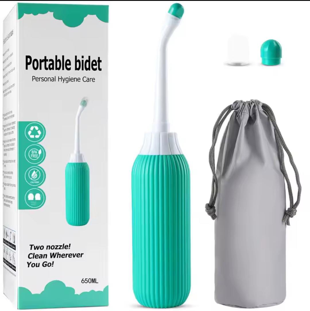 500ml Portable Bidet for Personal Hygiene Care - Travel Handheld Peri Bottle with Two Nozzles & Storage Bag