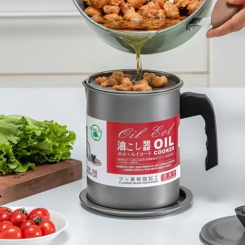 Stainless Steel Oil Strainer Pot - Grease Keeper with Fine Mesh Filter & Dustproof Lid for Frying Oil Storage