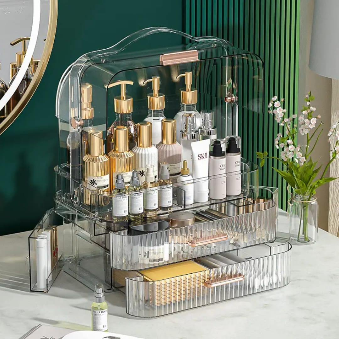 Luxury Acrylic Cosmetic Organizer - Dustproof Makeup Storage Box with Drawers & Jewelry Display Case