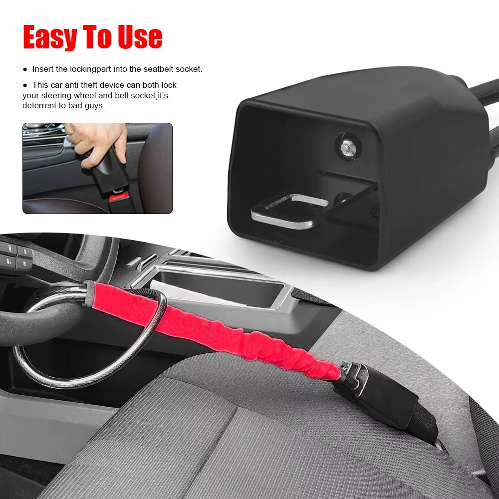 Universal Anti-Theft Steering Wheel to Seatbelt Lock - High-Security Class B Lock Cylinder with 3 Keys Free Delivery