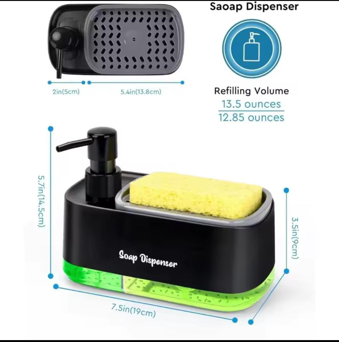 2-in-1 Kitchen Soap Dispenser & Sponge Holder - Manual Press Liquid Soap Pump with Caddy Organizer